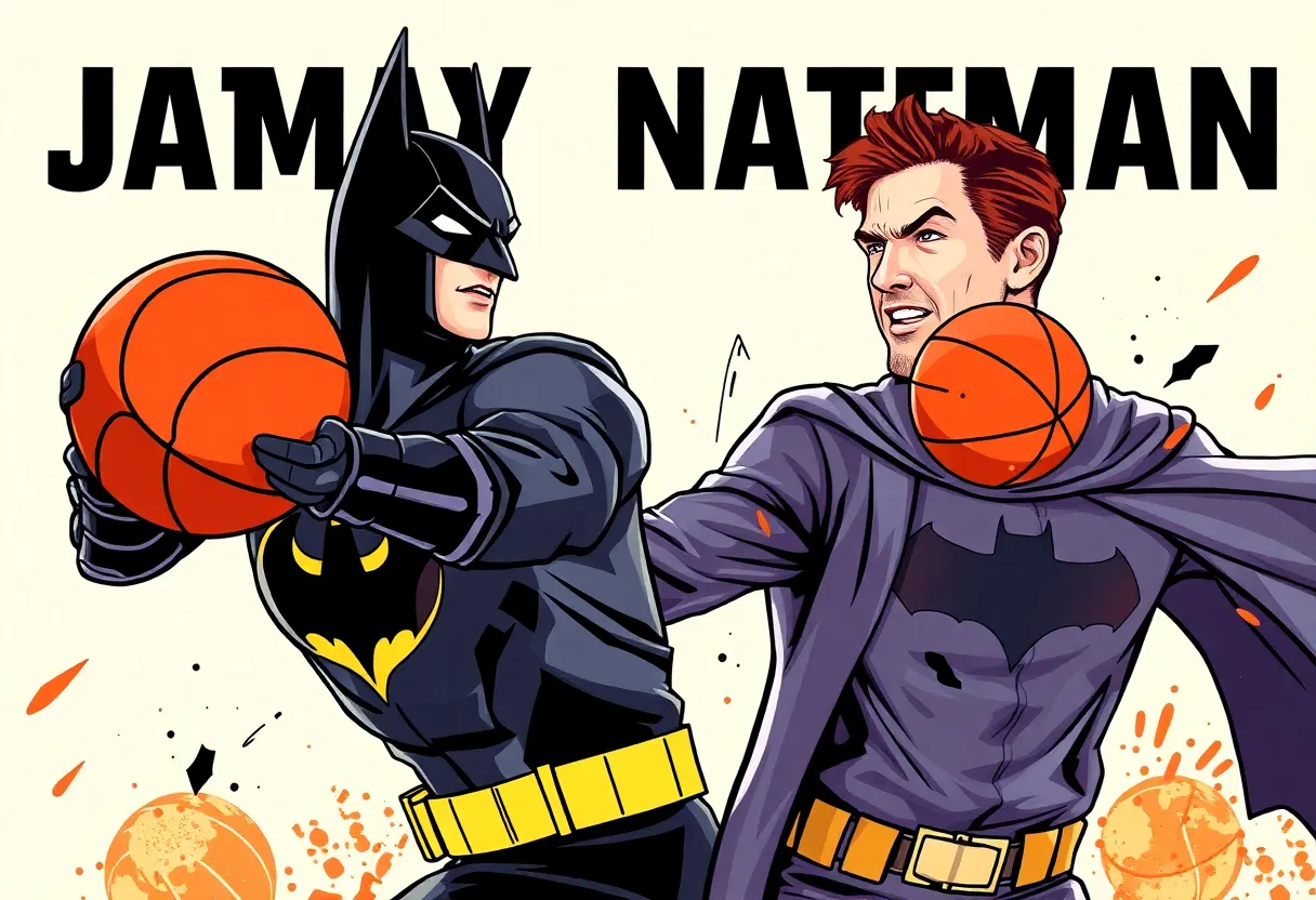 Promotional image for State Farm's Bateman vs. Batman campaign featuring Jason Bateman and Batman.