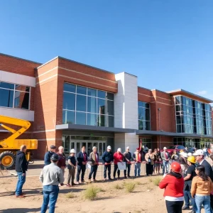 Construction workers at the Beecher High School renovation site