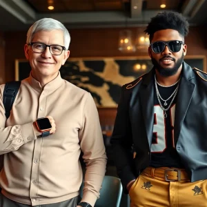 Tim Cook and Odell Beckham Jr. showcasing contrasting fashion styles.