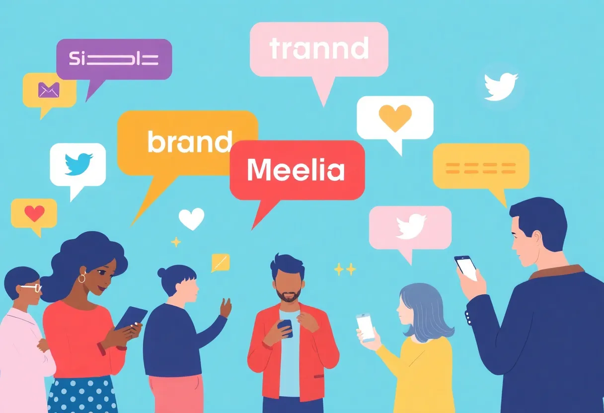 Illustration of brands interacting with consumers on social media