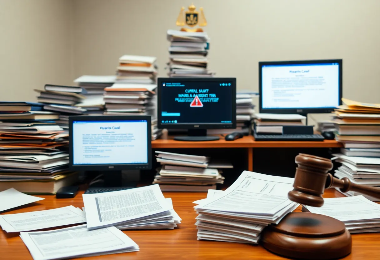 Attorneys discussing evidence in a courtroom