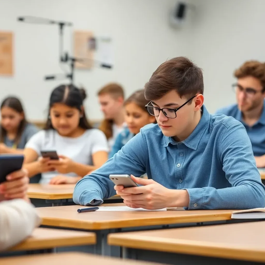 Students in a classroom engaged in learning without cellphones
