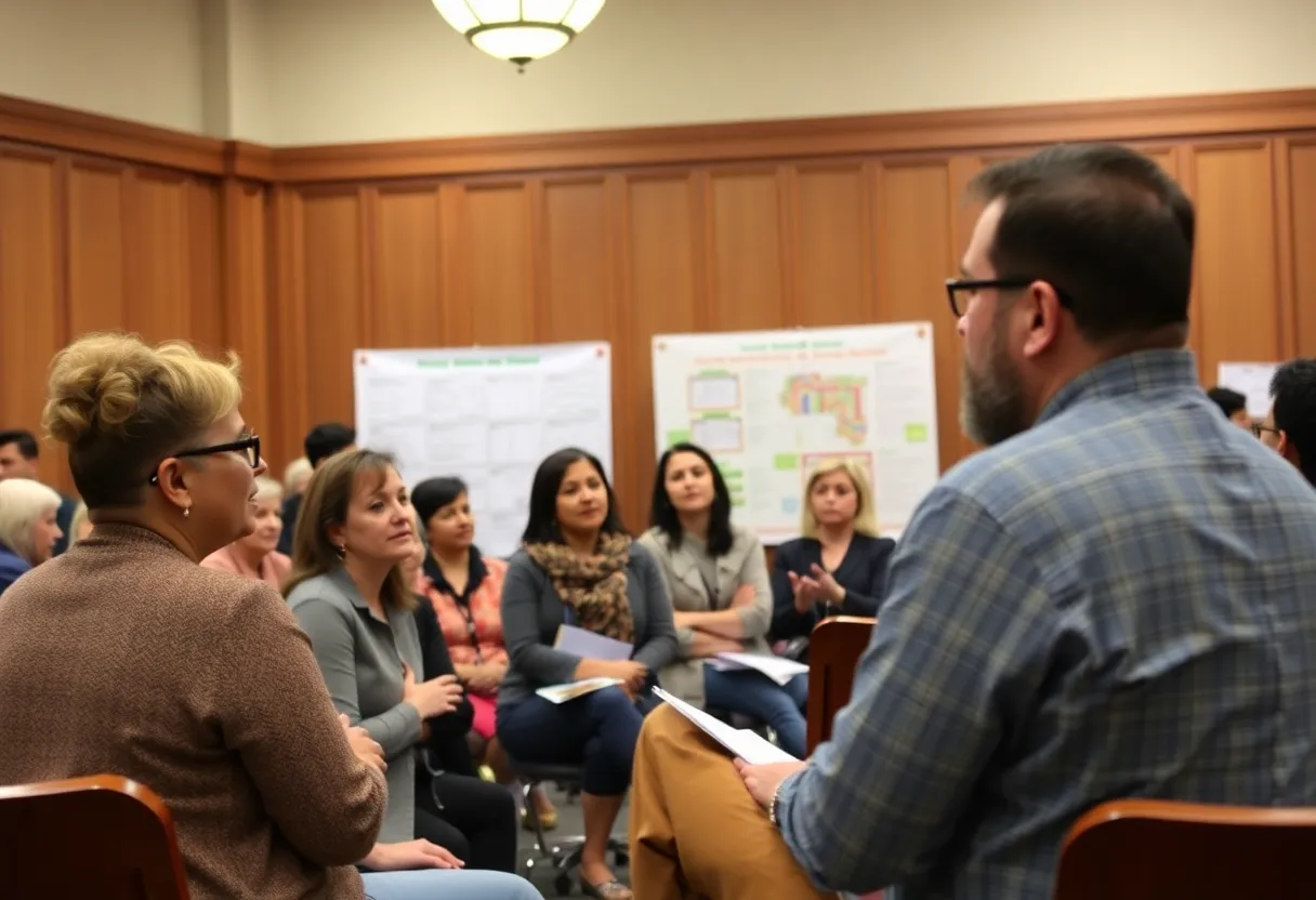 Community members discussing housing solutions during a meeting.