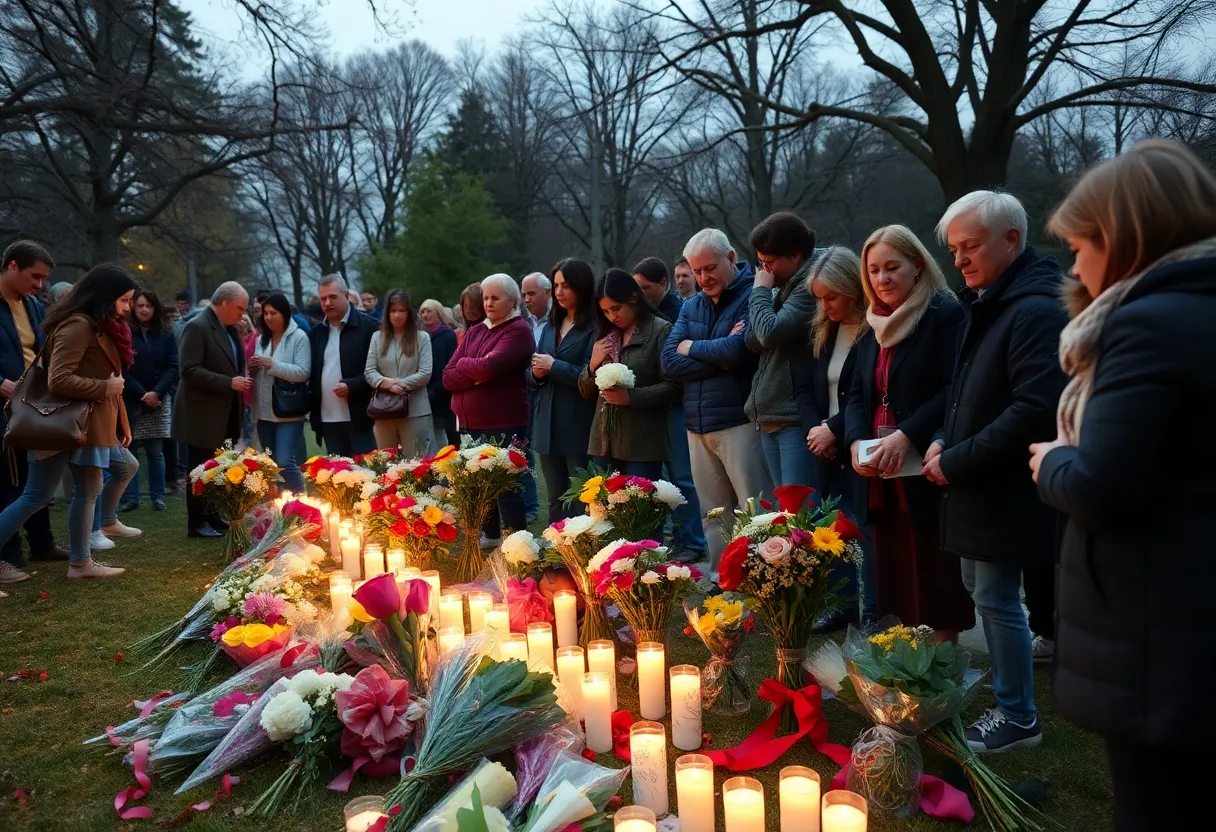 Gathering in Novi MI for remembrance with flowers and candles