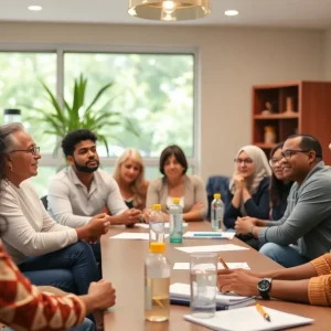 Community members receiving support at a resource center