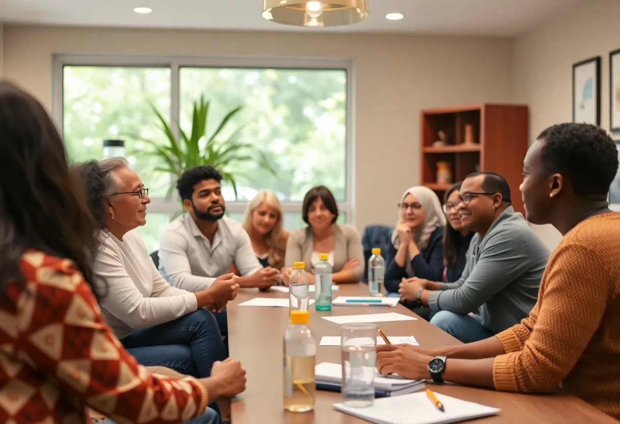 Community members receiving support at a resource center