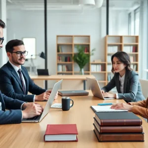 Law firm team strategizing content marketing