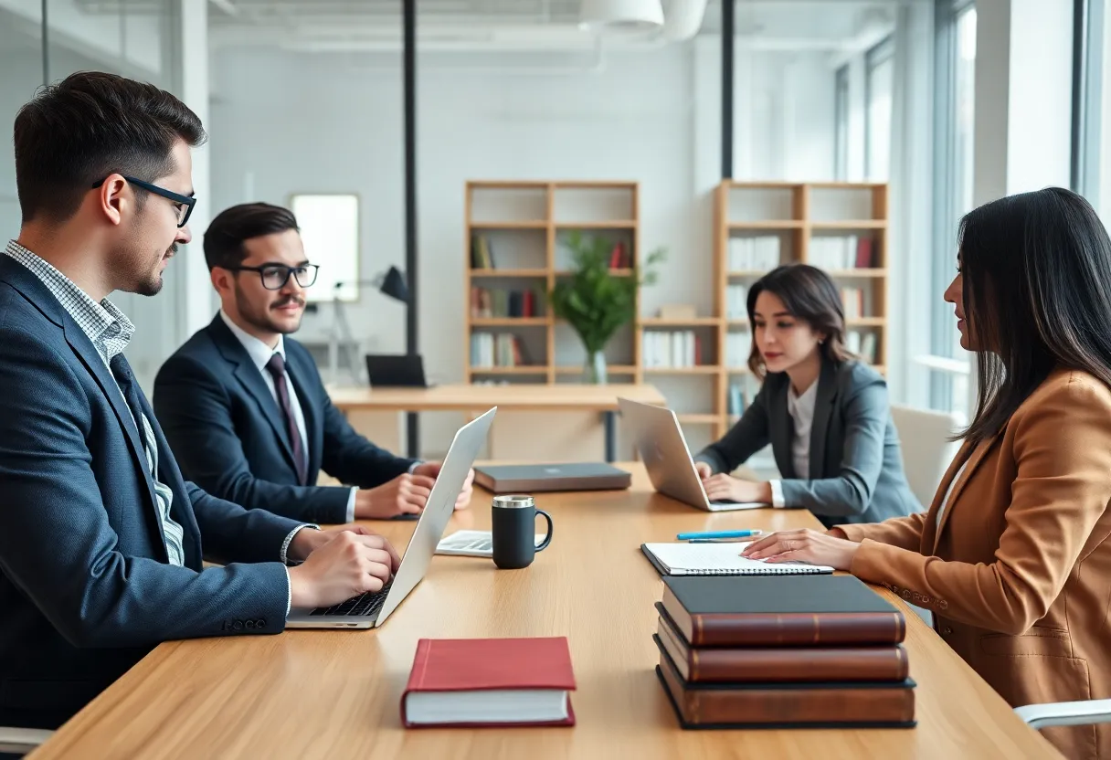 Law firm team strategizing content marketing