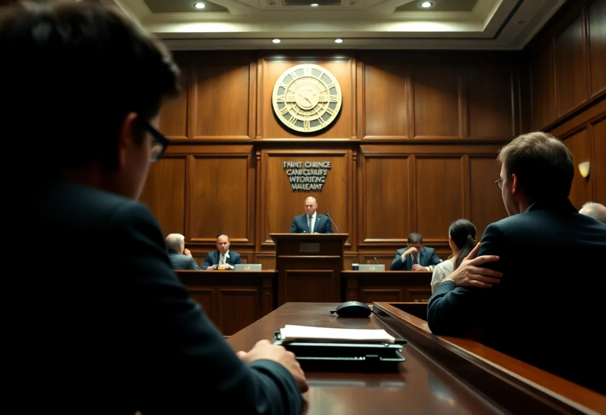 Courtroom scene illustrating legal tensions surrounding a high-profile case