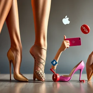 Illustration of cultural trends evolution from high heels to social media fads.