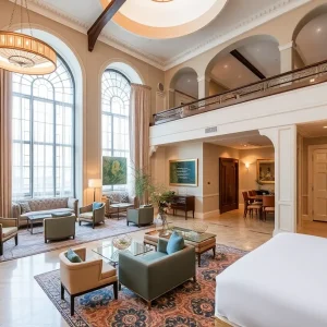 Renovated lobby of the Dearborn Inn showcasing modern and historic designs