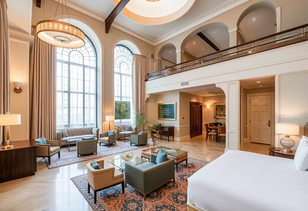 Renovated lobby of the Dearborn Inn showcasing modern and historic designs