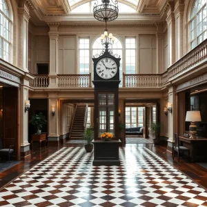 Lobby of the Dearborn Inn showcasing renovated historical features