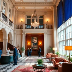 The newly renovated Dearborn Inn showcasing its Georgian architecture and modern interiors.