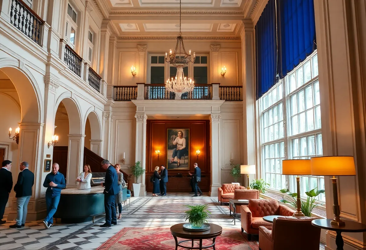 The newly renovated Dearborn Inn showcasing its Georgian architecture and modern interiors.