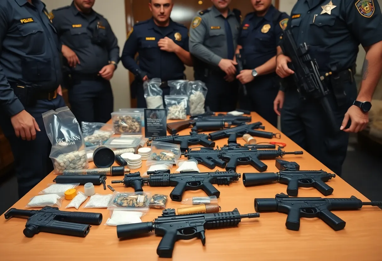 Police officers showcasing seized narcotics during a drug bust in Metro Detroit.