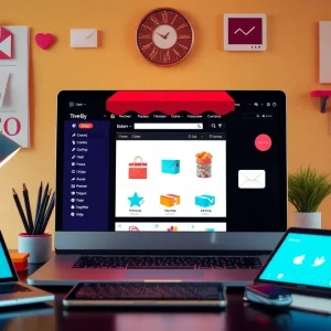 Illustration of ecommerce marketing strategies including SEO, email marketing, and social media engagement.