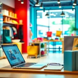 A laptop showcasing an online store with products on display