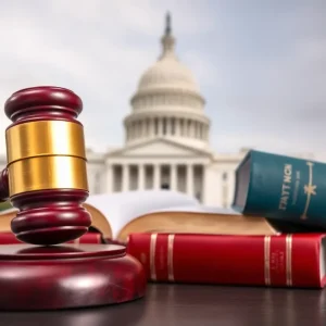 Gavel and law books with U.S. Capitol indicating patent law updates