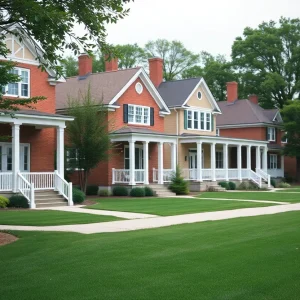 Fraternity houses at a university campus.