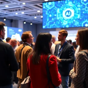 Attendees discussing generative AI at a conference