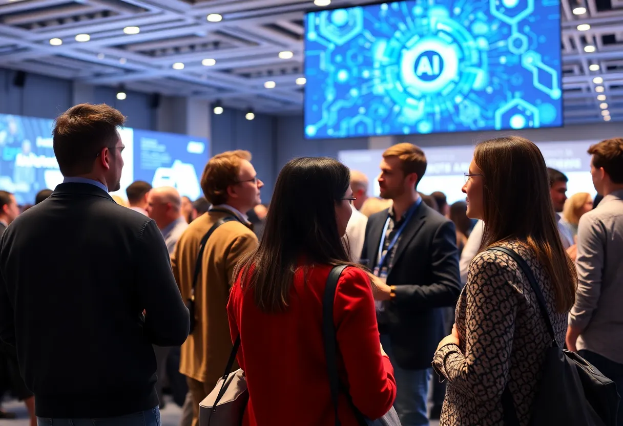 Attendees discussing generative AI at a conference