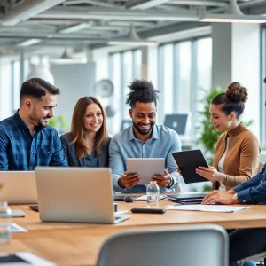 Gradial team working on AI marketing solutions in office