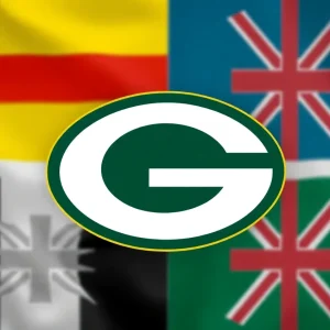Green Bay Packers logo with international flags