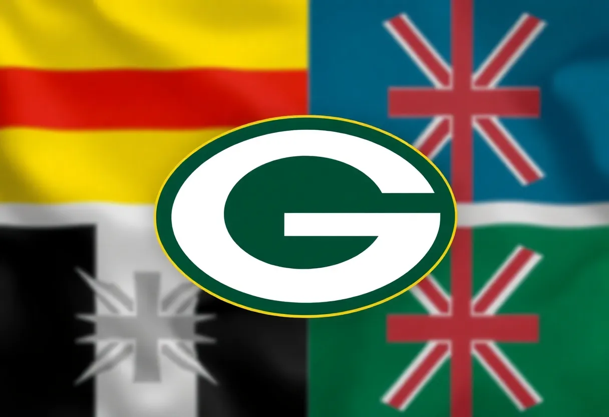Green Bay Packers logo with international flags