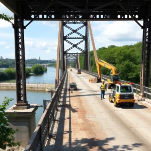 Construction taking place on the historic toll bridge in Grosse Ile Township.