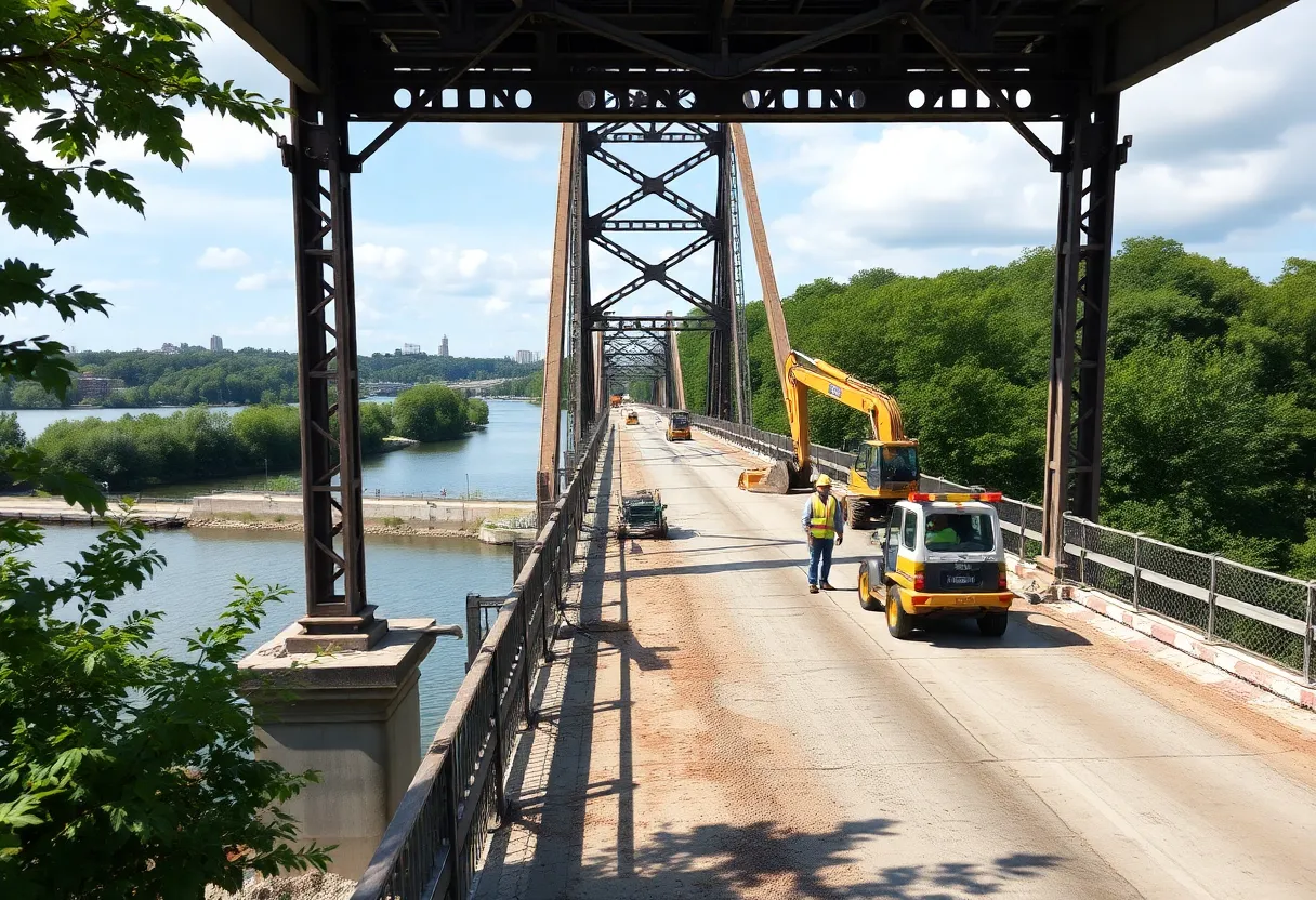 Construction taking place on the historic toll bridge in Grosse Ile Township.