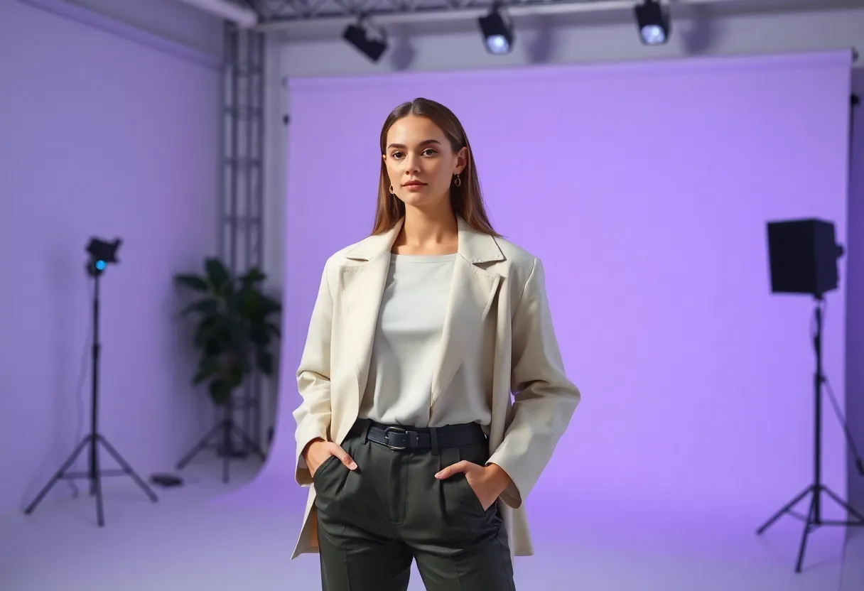 AI-generated digital twin model wearing a contemporary outfit.