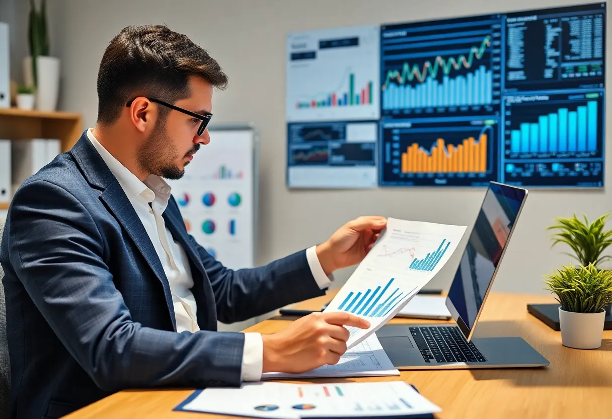 Financial advisor discussing investment performance metrics