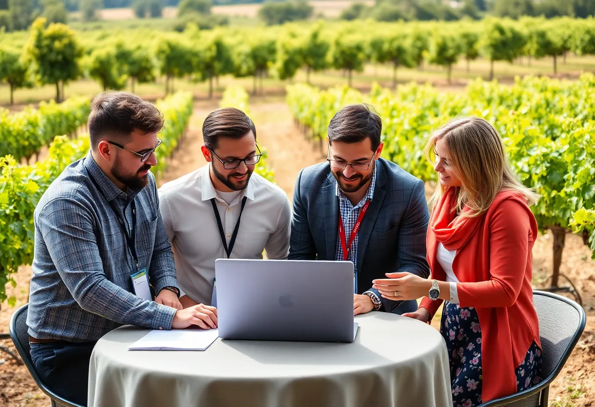 Marketing professionals discussing data strategies for law firms at a conference.