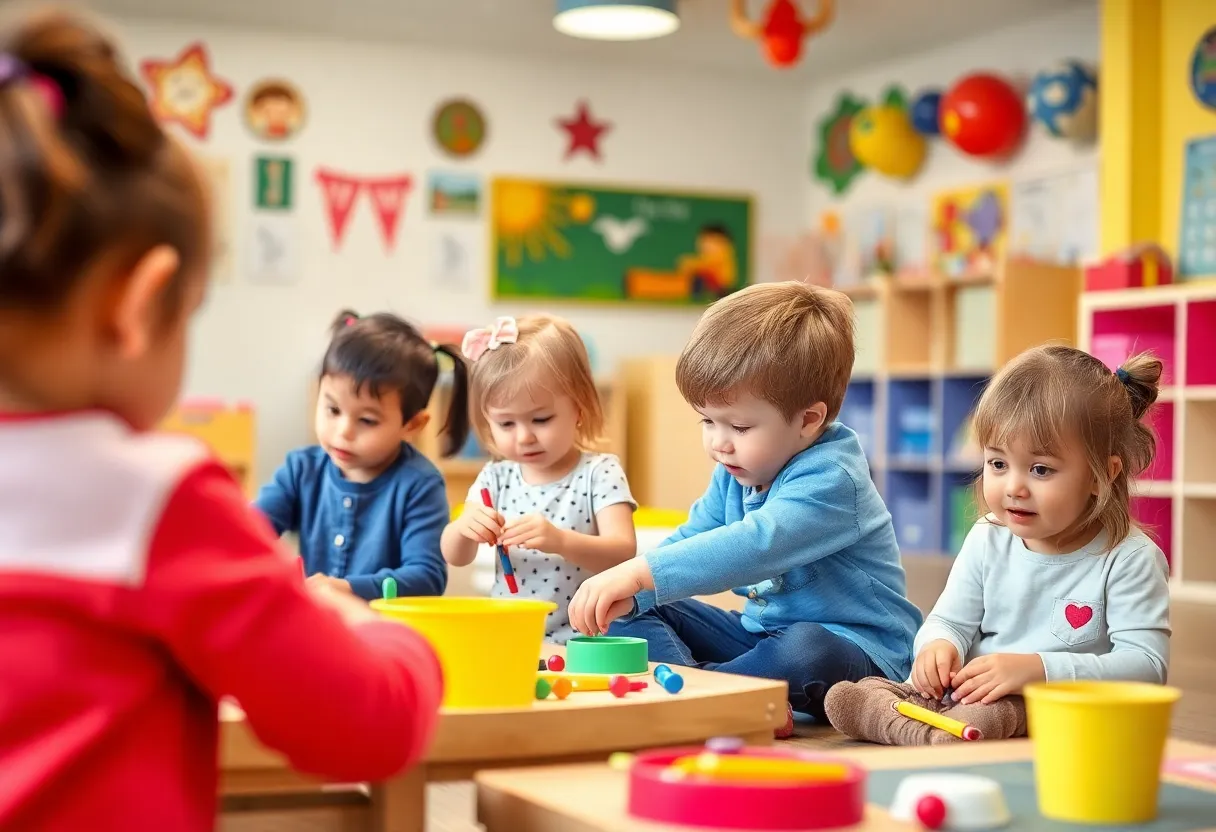 Children learning and playing in a childcare center