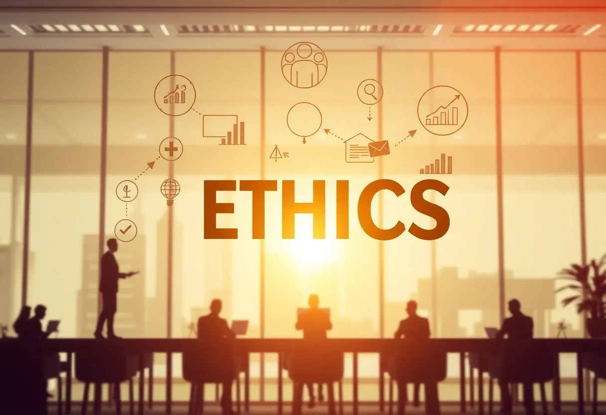 Team discussing ethics and compliance in a corporate setting.