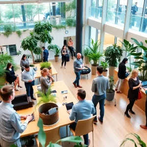 Professionals networking in LinkedIn's Experience Center