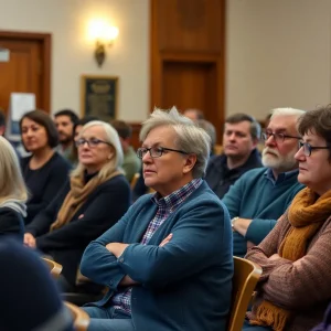 A group of diverse advocates discussing mental health budget cuts