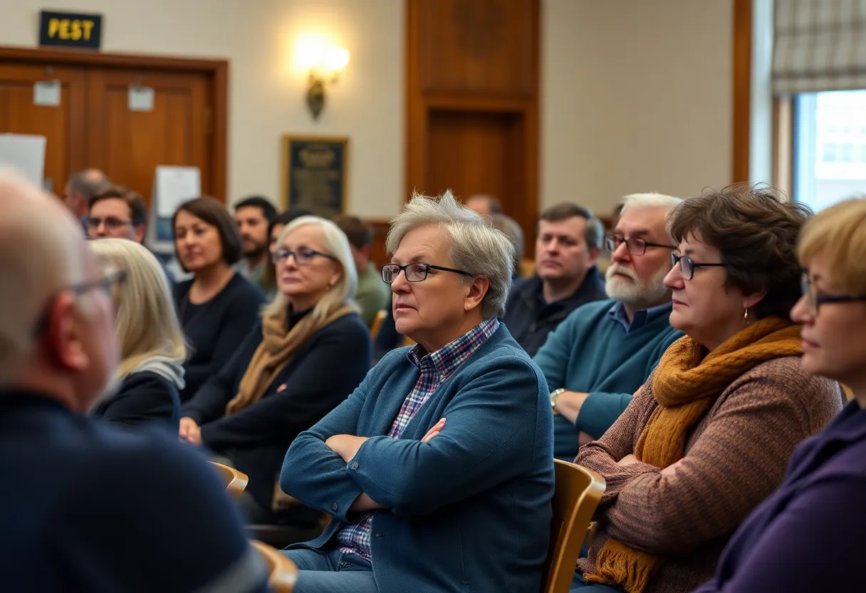 A group of diverse advocates discussing mental health budget cuts