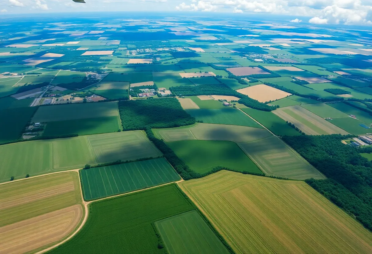 Aerial view of Michigan farmlands with crops