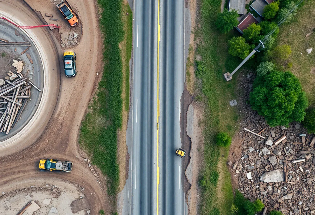 Construction workers repairing a road in Michigan