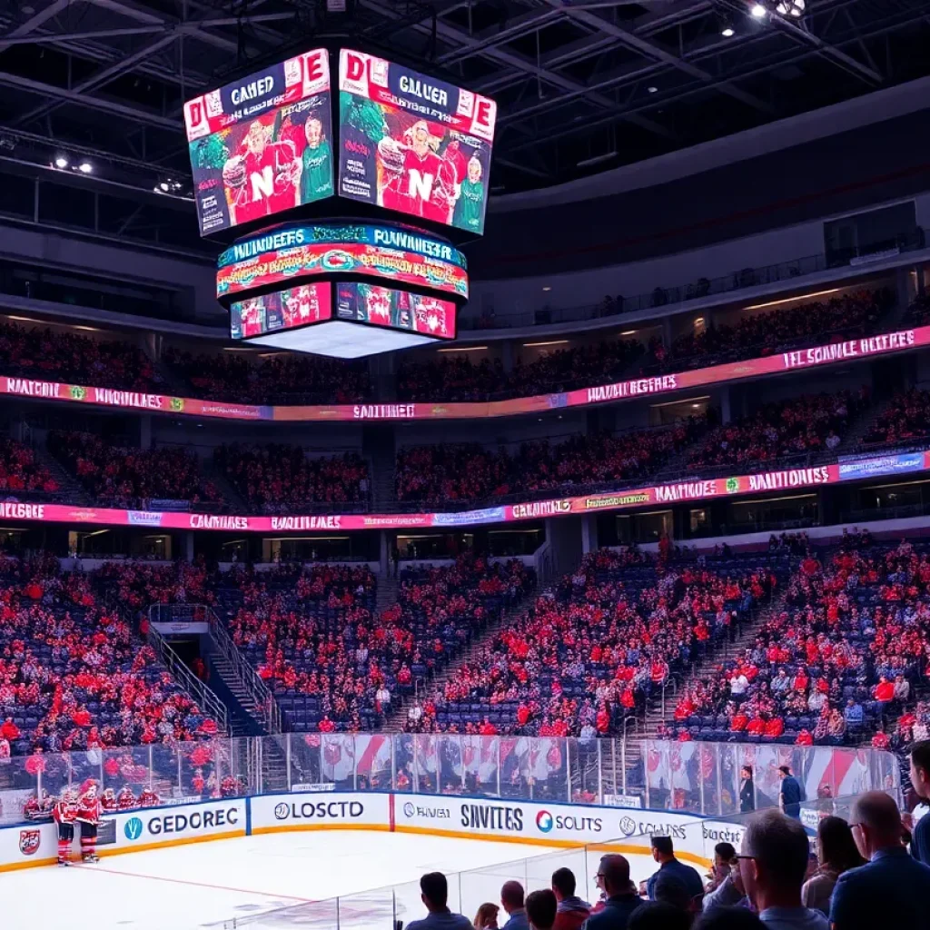 Fans celebrating during the Michigan State University hockey game