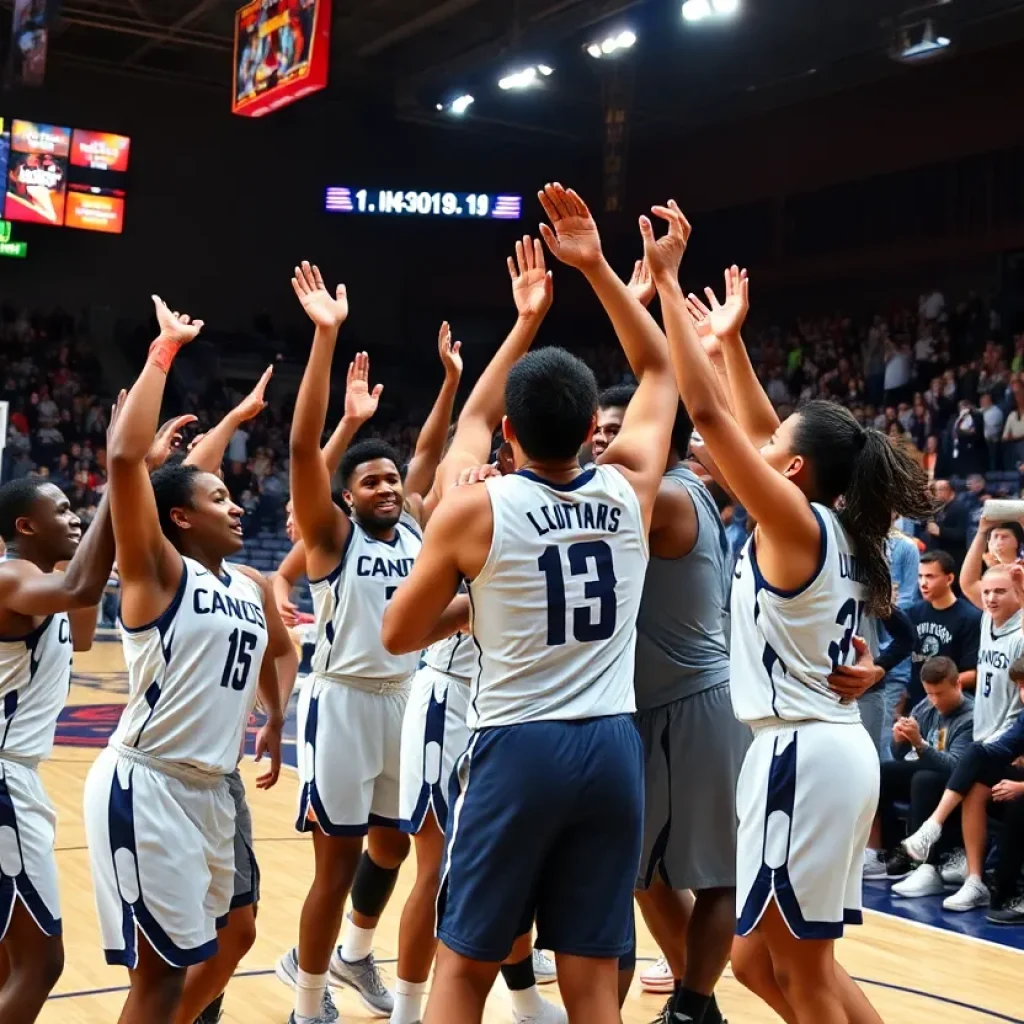 Michigan State Spartans celebrating a basketball victory
