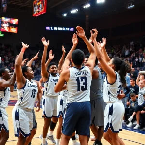 Michigan State Spartans celebrating a basketball victory