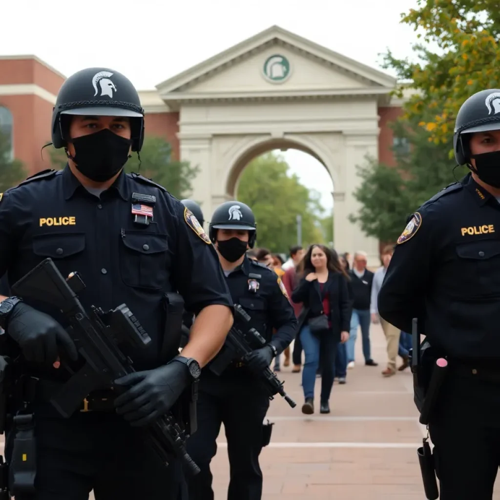 Law enforcement officers responding to a threat at Michigan State University campus