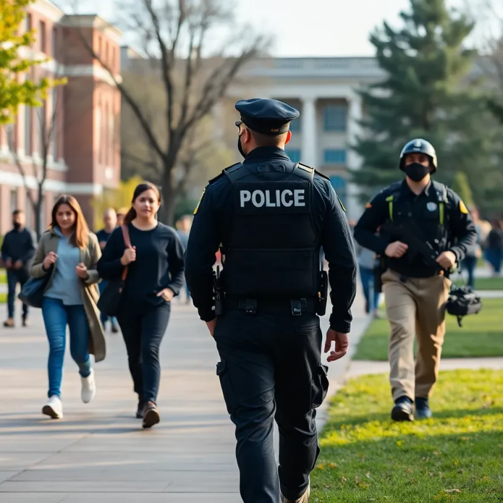 Students and police on Michigan State University campus