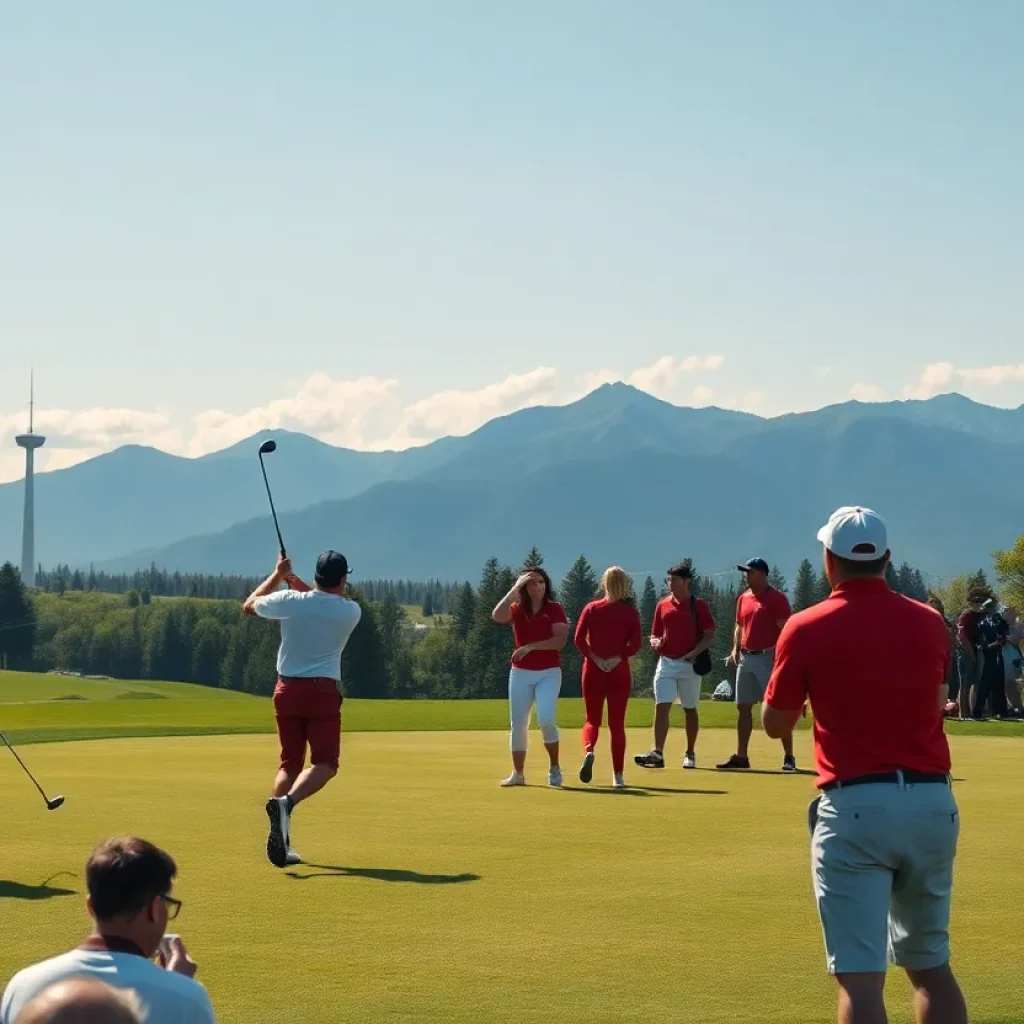 Michigan State University Golf Teams competing in a tournament on the greens.