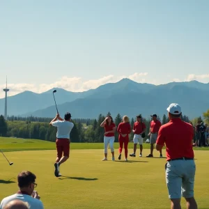 Michigan State University Golf Teams competing in a tournament on the greens.