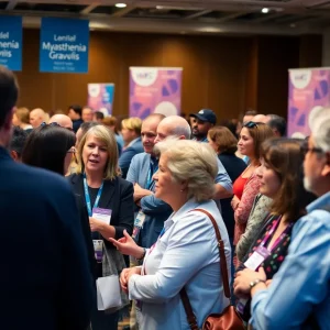 Attendees at the Myasthenia Gravis National Conference engaging in discussions.