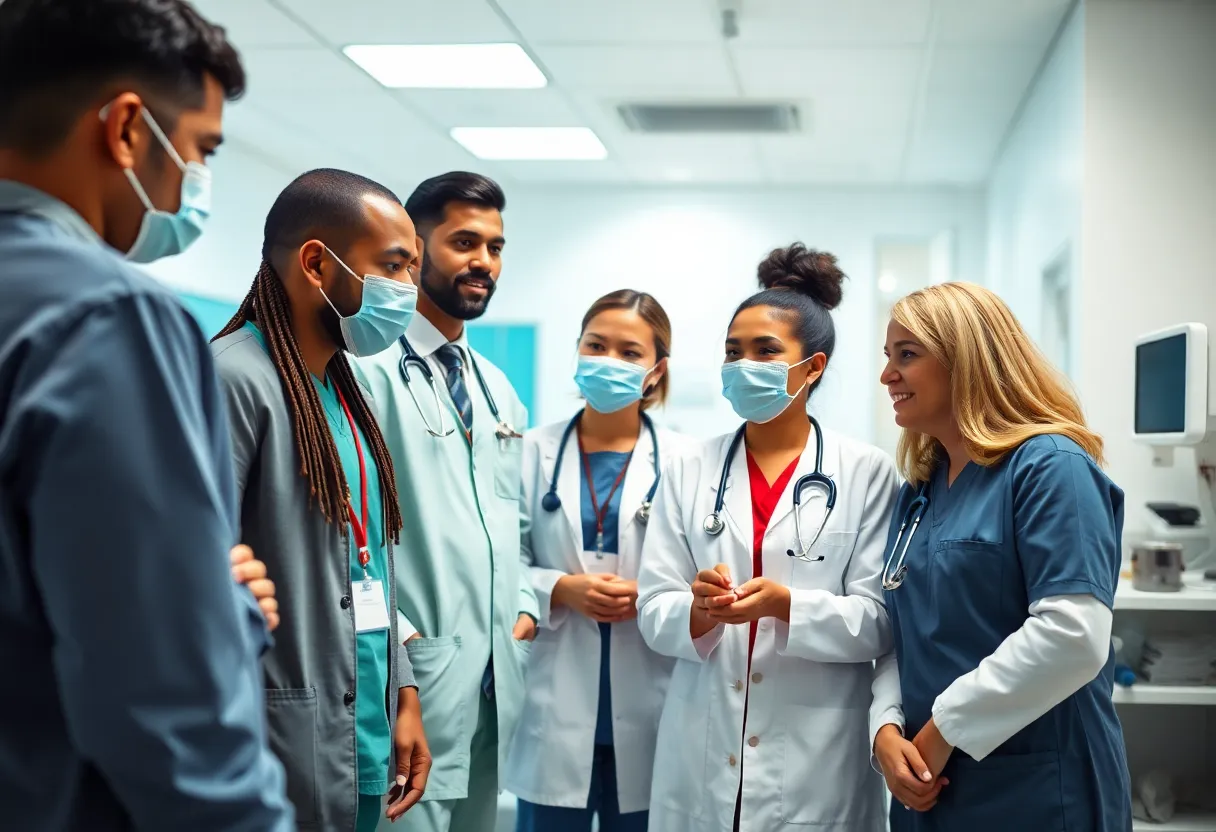 Medical residents collaborating in a hospital environment